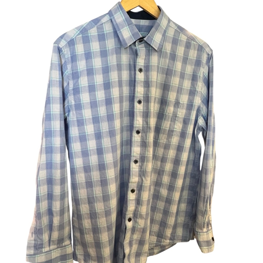 Tasso Alba Blue and white Checkered Men's Shirt size medium 15-15 1/2